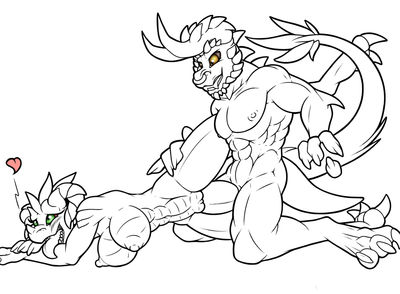 Deathclaw Breeding in Progress
art by kurtassclear
Keywords: videogame;fallout;lizard;reptile;deathclaw;male;female;anthro;breasts;M/F;penis;from_behind;vaginal_penetration;kurtassclear