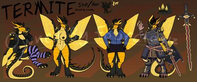 Termite Reference (Wings_of_Fire)
art by kuueen
Keywords: wings_of_fire;hivewing;dragoness;female;anthro;breasts;solo;vagina;reference;kuueen