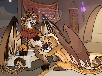 Mocha and Siro 2 (Wings_of_Fire)
art by kuueen
Keywords: wings_of_fire;sandwing;dragon;male;feral;M/M;penis;oral;kuueen