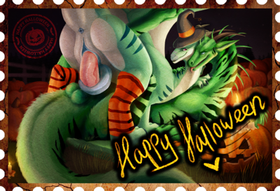 Halloween Postcard
art by kuvajaenen and BlackAures
Keywords: dragon;dragoness;male;female;feral;M/F;penis;cowgirl;vaginal_penetration;holiday;kuvajaenen;BlackAures