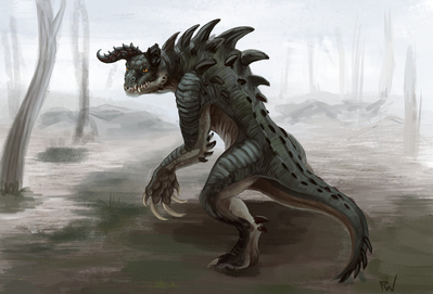 Deathclaw
art by kuvajaenen
Keywords: videogame;fallout;reptile;lizard;deathclaw;anthro;solo;non-adult;kuvajaenen