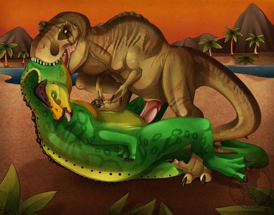 TRex and Hypacrosaurus
art by ladyvenommyotismon
Keywords: dinosaur;theropod;tyrannosaurus_rex;trex;hadrosaur;hypacrosaurus;male;female;feral;M/F;penis;cloacal_penetration;missionary;vore;necro;ladyvenommyotismon