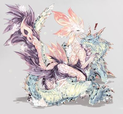 Lagiacrus and Tamamitsune Mating
art by maya_katagiri
Keywords: videogame;monster_hunter;dragon;dragoness;wyvern;lagiacrus;tamamitsune;male;female;feral;M/F;cowgirl;penis;vaginal_penetration;maya_katagiri