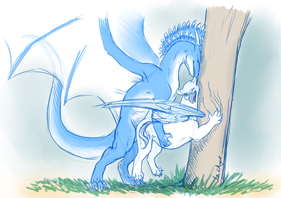 Tree Bending
art by lala-dargent
Keywords: dragon;gryphon;male;female;feral;M/F;from_behind;suggestive;lala-dargent