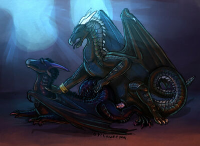 Nightwings Having Sex (Wings_of_Fire)
art by laweema
Keywords: wings_of_fire;nightwing;dragon;dragoness;male;female;feral;M/F;penis;from_behind;vaginal_penetration;laweema