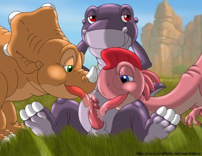 Chomper and Friends
art by lbtfan
Keywords: cartoon;land_before_time;lbt;dinosaur;ceratopsid;triceratops;theropod;tyrannosaurus_rex;trex;oviraptor;cera;ruby;chomper;male;female;anthro;M/F;threeway;penis;oral;spooge;lbtfan