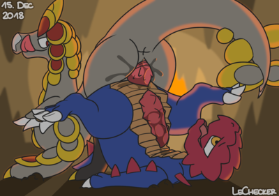 Druddigon x Kommo-o
art by lechecker
Keywords: anime;pokemon;dragon;druddigon;kommo-o;male;anthro;M/M;penis;anal;spooge;lechecker