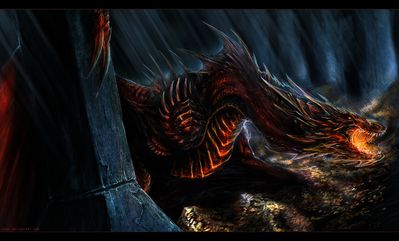 Smaug
art by leilryu
Keywords: lord_of_the_rings;lotr;dragon;wyvern;smaug;male;feral;solo;hoard;non-adult;leilryu