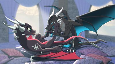 Foreplay With Cynder
art by leopon276
Keywords: videogame;spyro_the_dragon;cynder;dragon;dragoness;male;female;feral;M/F;penis;missionary;suggestive;spooge;leopon276