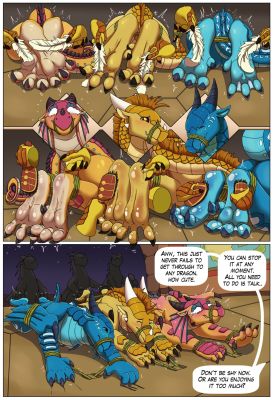 Warm Welcome 2 (Wings_of_Fire)
art by leroy629 or cream_cuddle
Keywords: comic;wings_of_fire;hivewing;seawing;rainwing;sandwing;tsunami;pineapple;qibli;queen_wasp;dragon;dragoness;male;female;feral;M/F;bondage;suggestive;leroy629;cream_cuddle