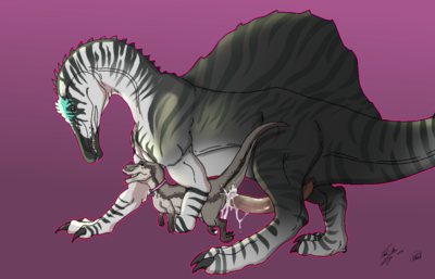 Size Queen Dino Lovin'
art by lil_chi_wolf
Keywords: dinosaur;theropod;spinosaurus;ceratosaurus;male;female;feral;M/F;penis;from_behind;cloacal_penetration;ejaculation;spooge;lil_chi_wolf