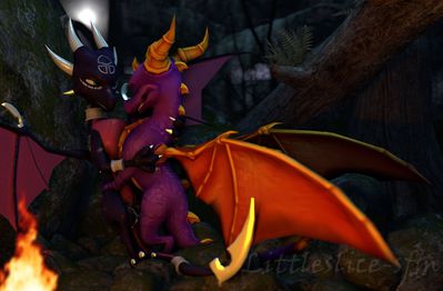 Spyro and Cynder
art by littleslice-sfm
Keywords: videogame;spyro_the_dragon;dragon;dragoness;spyro;cynder;male;female;anthro;M/F;missionary;suggestive;spooge;cgi;littleslice-sfm