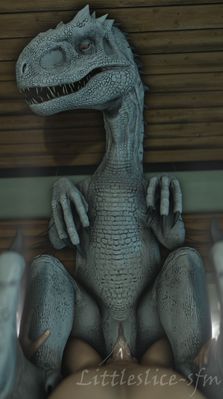 Dino Lover
art by littleslice-sfm
Keywords: beast;jurassic_world;dinosaur;theropod;indominus_rex;female;feral;human;man;male;M/F;penis;missionary;vaginal_penetration;spooge;cgi;littleslice-sfm