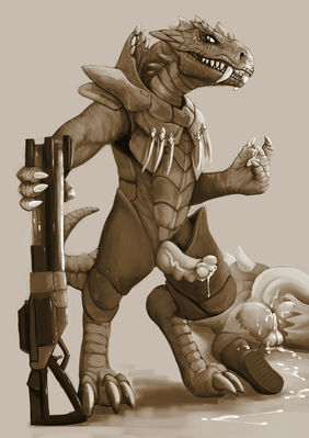 Sorlag (Quake)
art by lizardlars
Keywords: videogame;quake;reptile;sorlag;male;anthro;solo;penis;spooge;lizardlars