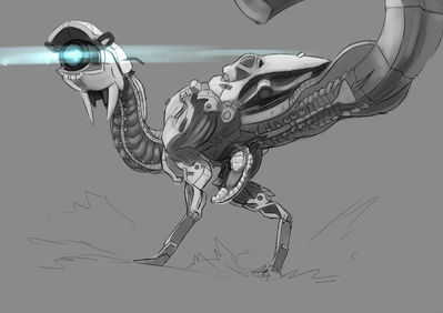 Watcher (Horizon Zero Dawn)
art by lizardlars
Keywords: videogame;horizon_zero_dawn;dinosaur;theropod;robot;watcher;male;anthro;solo;penis;lizardlars