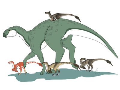 Mya and Raptor Babies
art by lolli.the.sweet
Keywords: dinosaur;hadrosaur;maiasaura;theropod;raptor;female;feral;hatchling;non-adult;lolli.the.sweet