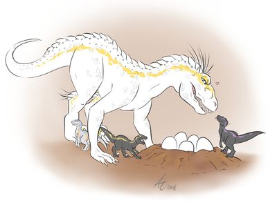 Ori and Babies
art by lolli.the.sweet
Keywords: jurassic_world;dinosaur;theropod;raptor;indoraptor;female;feral;egg;hatchling;non-adult;lolli.the.sweet