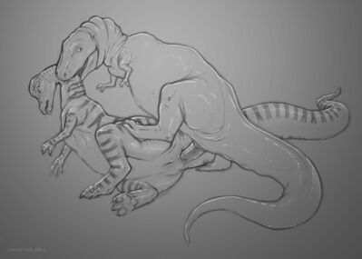 Hypacrosaurus and Rex
art by loonertick
Keywords: dinosaur;theropod;tyrannosaurus_rex;trex;hadrosaur;hypacrosaurus;male;female;feral;M/F;penis;vagina;from_behind;anal;necro;vore;spooge;loonertick