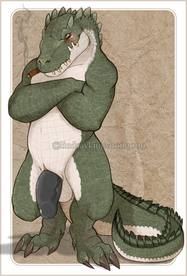 Craid Pinup
art by lulufoxywho
Keywords: crocodilian;alligator;male;anthro;solo;penis;lulufoxywho