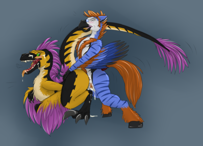 Raptor and Hippogryph Having Sex
art by lykenzealot
Keywords: hippogryph;dinosaur;theropod;raptor;male;female;feral;anthro;M/F;penis;from_behind;spooge;lykenzealot