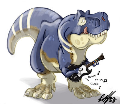 Guitar Hero
art by macroceli
Keywords: dinosaur;raptor;tyrannosaurus_rex;trex;male;anthro;solo;non-adult;macroceli