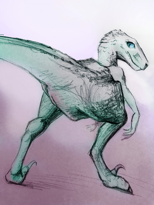 Raptor
art by magikoochie
Keywords: dinosaur;theropod;raptor;female;feral;solo;vagina;presenting;magikoochie