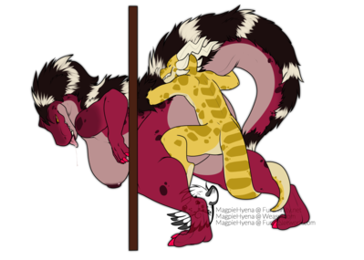 A Tight Squeeze
art by magpiehyena
Keywords: dungeons_and_dragons;dinosaur;theropod;yutyrannus;dragon;kobold;male;female;anthro;breasts;M/F;from_behind;suggestive;magpiehyena