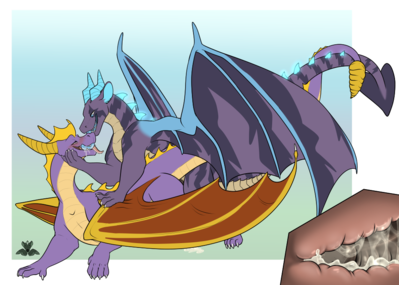 Spyro
art by magpiehyena
Keywords: videogame;spyro_the_dragon;dragon;spyro;male;anthro;M/M;penis;from_behind;anal;internal;magpiehyena