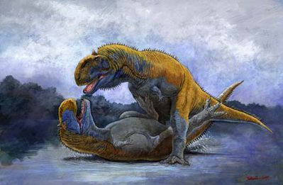 Mating Majungatholus
art by Studio Corvo
Keywords: dinosaur;theropod;majungatholus;male;female;feral;M/F;missionary;suggestive;studio_corvo