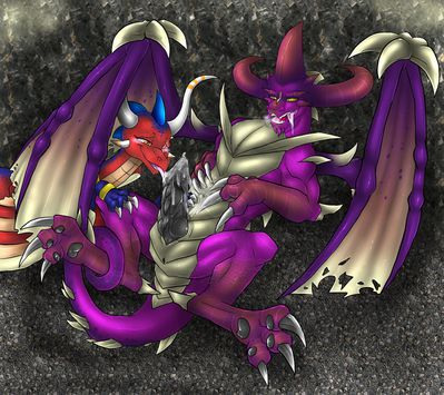 Malefor and Friend
art by shalonesk
Keywords: videogame;spyro_the_dragon;malefor;dragon;dragoness;male;female;anthro;M/F;penis;oral;spooge;shalonesk