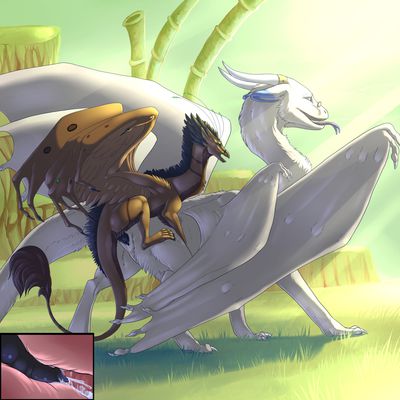 Malik and Skydancer Mating
art by shinigamisquirrel
Keywords: flight_rising;skydancer_dragon;dragon;dragoness;male;female;feral;M/F;penis;from_behind;vaginal_penetration;internal;spooge;shinigamisquirrel