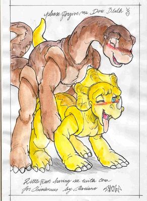 Littlefoot Mounts Cera
art by marian0
Keywords: cartoon;land_before_time;lbt;dinosaur;sauropod;apatosaurus;ceratopsid;triceratops;littlefoot;cera;male;female;anthro;M/F;penis;from_behind;marian0