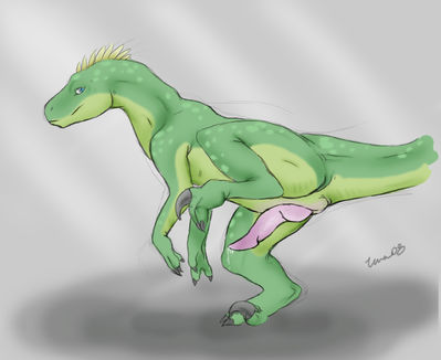 Raptor
art by tojo-the-thief
Keywords: dinosaur;theropod;raptor;deinonychus;male;feral;solo;penis;spooge;tojo-the-thief