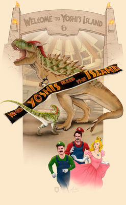 When Yoshis Ruled The Island
art by mateuscosme
Keywords: videogame;super_mario;jurassic_park;dinosaur;theropod;tyrannosaurus_rex;trex;yoshi;male;feral;solo;humor;non-adult;mateuscosme