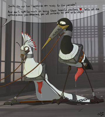Shen and Crane
art by mcfan
Keywords: cartoon;kung_fu_panda;avian;bird;crane;peacock;master_crane;lord_shen;male;anthro;penis;solo;bondage;spooge;mcfan