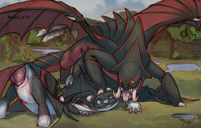 Dart and Deathgripper (closeup)
art by Melisssa9
Keywords: how_to_train_your_dragon;httyd;deathgripper;dart;night_fury;dragon;dragoness;wyvern;male;female;feral;M/F;penis;from_behind;vaginal_penetration;Melisssa9