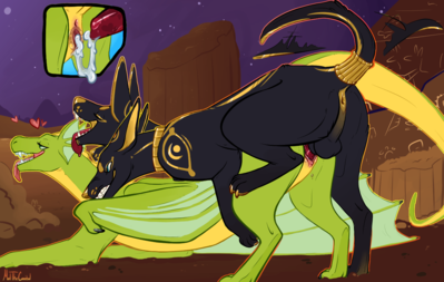 Anubis Mounts Slitherette
art by melthecannibal
Keywords: dragoness;female;feral;furry;canine;jackal;anubis;male;anthro;hydra;M/F;penis;vagina;from_behind;vaginal_penetration;closeup;spooge;melthecannibal