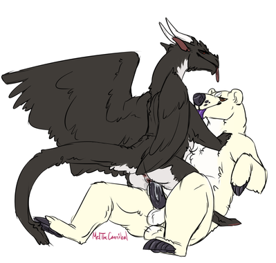Whiro and Polar Bear Mating
art by melthecannibal
Keywords: dragoness;furry;polar_bear;male;female;feral;anthro;M/F;penis;cowgirl;vaginal_penetration;spooge;melthecannibal
