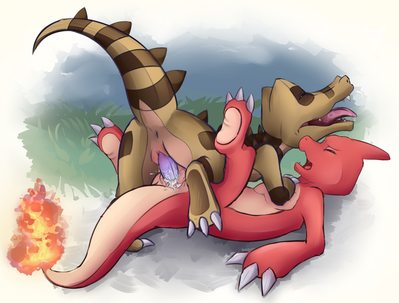 Charmeleon and Krokorok
art by meraence
Keywords: anime;pokemon;dragon;crocodilian;crocodile;charmeleon;krokorok;male;female;anthro;M/F;penis;missionary;vaginal_penetration;spooge;meraence