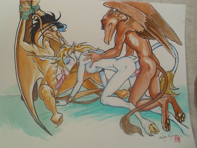 Dragon and Unicorn 1
art by vicky_wyman
Keywords: dragon;male;furry;equine;unicorn;male;female;anthro;breasts;M/F;threeway;spitroast;from_behind;oral;penis;vaginal_penetration;bondage;vicky_wyman