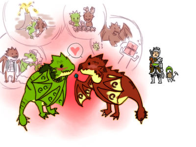 Wyvern Marriage
unknown artist
Keywords: videogame;monster_hunter;dragon;dragoness;wyvern;rathalos;rathian;male;female;anthro;hatchling;humor;non-adult