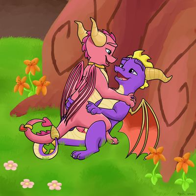 Ember Riding Spyro
art by miluri
Keywords: videogame;spyro_the_dragon;dragon;dragoness;spyro;ember;male;female;anthro;M/F;penis;cowgirl;vaginal_penetration;miluri