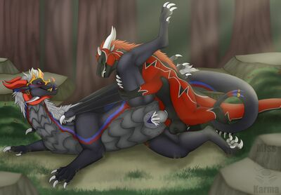 Forest Encounter
art by misskarma
Keywords: dragon;dragoness;felkin;male;female;feral;M/F;penis;from_behind;vaginal_penetration;spooge;misskarma