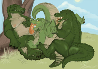 The Picnic
art by miyabita_cheetah
Keywords: crocodilian;alligator;male;female;anthro;M/F;threeway;spitroast;penis;vagina;oral;spooge;miyabita_cheetah