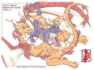 Spyro's Mentor
art by fennec
Keywords: videogame;spyro_the_dragon;spyro;ignitus;dragon;male;anthro;M/M;penis;oral;anal;rimjob;69;fennec