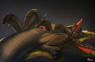 Female Nargacuga
art by moonski
Keywords: videogame;monster_hunter;dragoness;wyvern;nargacuga;female;feral;solo;vagina;spread;moonski