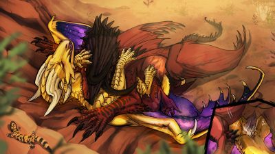In The Desert
art by moonski
Keywords: dragon;dragoness;male;female;feral;M/F;penis;missionary;vaginal_penetration;closeup;spooge;moonski
