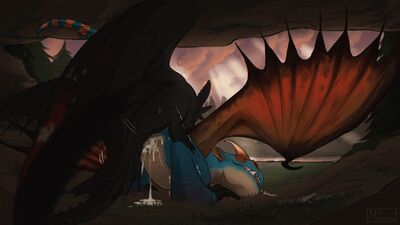 Toothless Mounting Stormfly (messy)
art by moonski
Keywords: how_to_train_your_dragon;httyd;night_fury;deadly_nadder;toothless;stormfly;dragon;dragoness;male;female;feral;M/F;penis;from_behind;vaginal_penetration;spooge;moonski