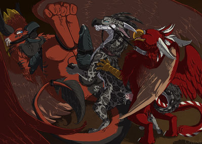 Species Switch
art by morca and ovens
Keywords: dragon;gryphon;feral;male;M/M;anal;penis;from_behind;missionary;spooge;bondage;morca;ovens