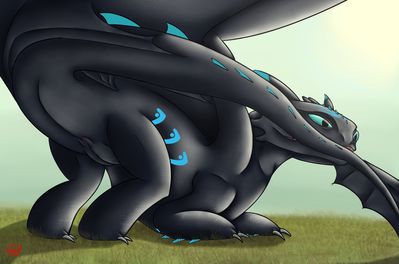 Tail Catch
art by mus0
Keywords: how_to_train_your_dragon;httyd;night_fury;dragon;male;feral;solo;sheath;presenting;mus0